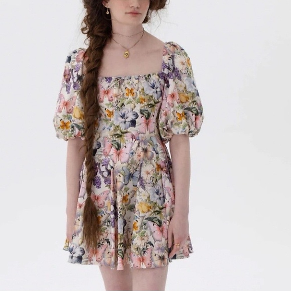 Selkie botanical butterfly Mini day Dress in Pink, Purple, Yellow